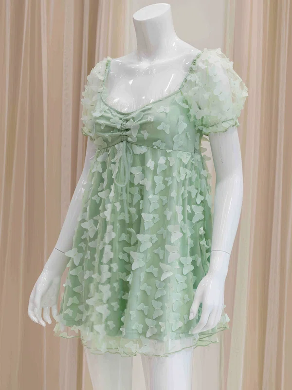 Short Sleeve V-neck Tulle Homecoming Dresses #Milly02054198