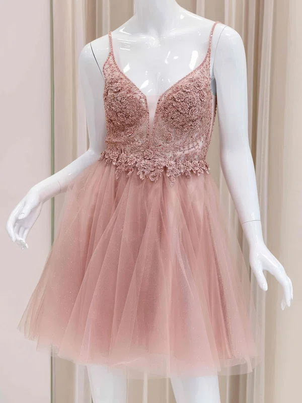 V-neck Glitter Tulle Beaded Homecoming Dresses #Milly02054202