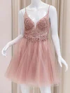 V-neck Glitter Tulle Beaded Homecoming Dresses #Milly02054202
