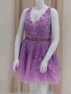 V-neck Tulle Appliques Lace Homecoming Dresses #Milly02054207