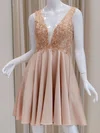 V-neck Satin Appliques Lace Homecoming Dresses #Milly02054210