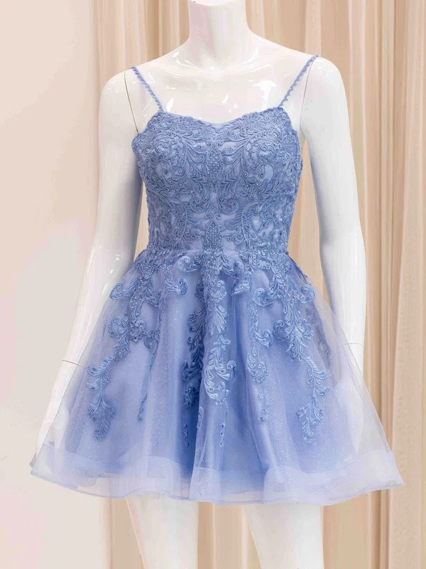 V-neck Glitter Tulle Appliques Lace Homecoming Dresses #Milly02054211