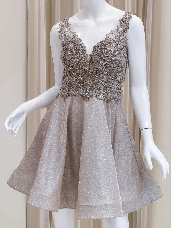 V-neck Glitter Appliques Lace Homecoming Dresses #Milly02054215