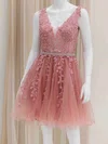 V-neck Tulle Appliques Lace Homecoming Dresses #Milly02054217