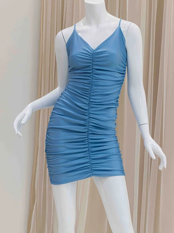 Blue V-neck Jersey Ruched Bodycon Homecoming Dresses #Milly02054218