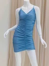 Blue V-neck Jersey Ruched Bodycon Homecoming Dresses #Milly02054218