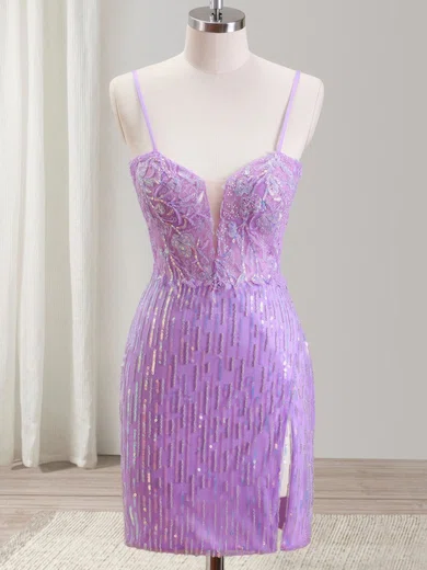 Lilac V-neck Sequin Split Bodycon Homecoming Dresses #Milly02054250