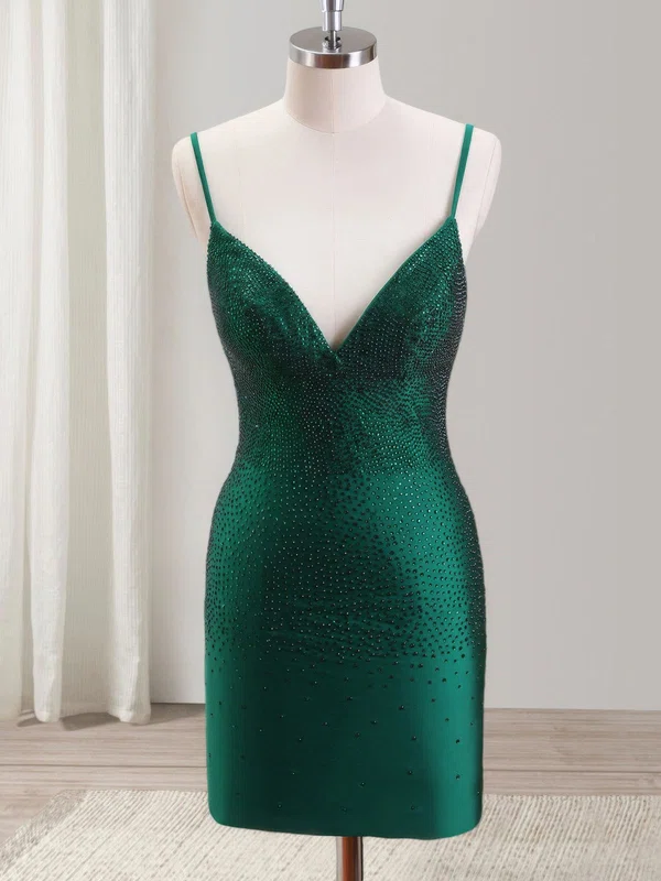 Dark Green V-neck Jersey Beaded Backless Bodycon Homecoming Dresses #Milly02054255
