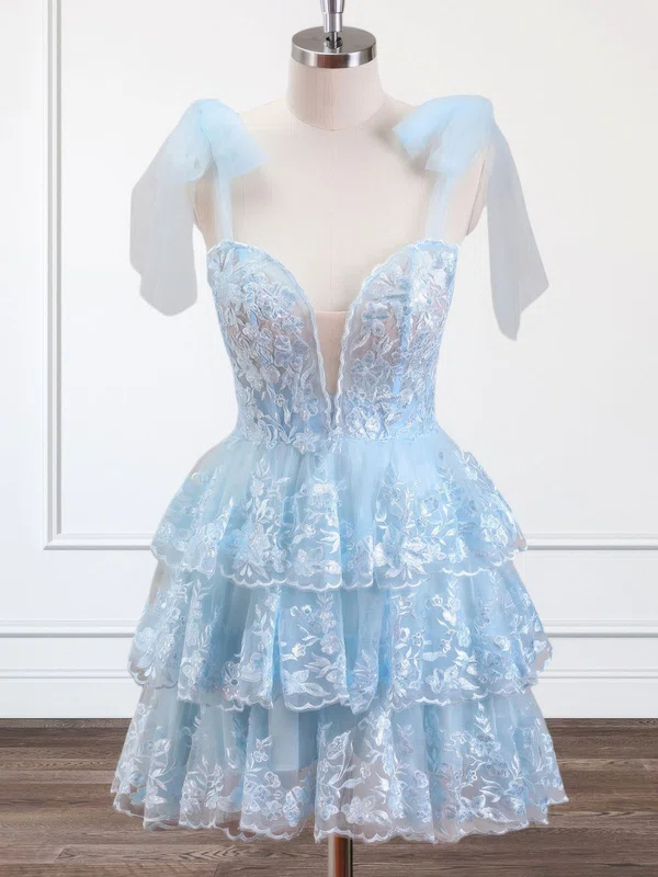 Sky Blue Glitter Tulle Tiered Homecoming Dresses #Milly02054258