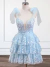 Sky Blue Glitter Tulle Tiered Homecoming Dresses #Milly02054258