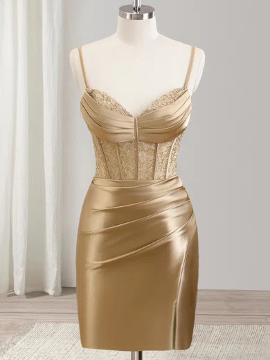V-neck Satin Split Bodycon Homecoming Dresses #Milly02054267