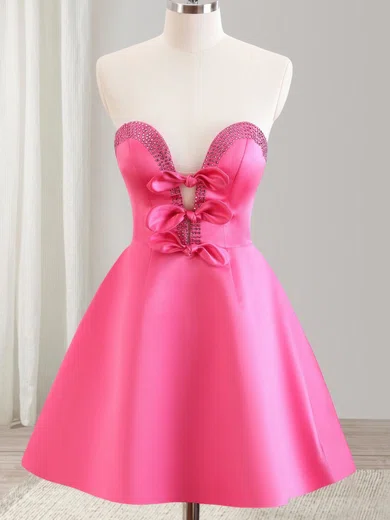 Fuchsia V-neck Satin Bow Homecoming Dresses #Milly02054269