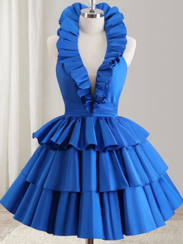 Backless Halter Satin Ruffle Homecoming Dresses #Milly02054270