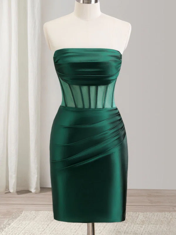 Dark Green Straight Satin Ruched Bodycon Homecoming Dresses #Milly02054274