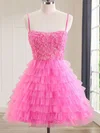 Pink Square Neckline Tulle Tiered Homecoming Dresses #Milly02054279
