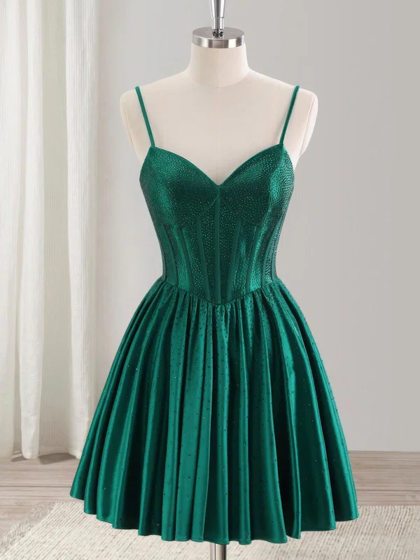 Dark Green V-neck Satin Beaded Homecoming Dresses #Milly02054302