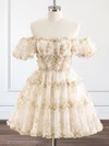 Floral Print Off-The-Shoulder Puff Sleeve Homecoming Dresses #Milly02054306