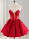 Red V-neck Satin Beaded Homecoming Dresses #Milly02054315