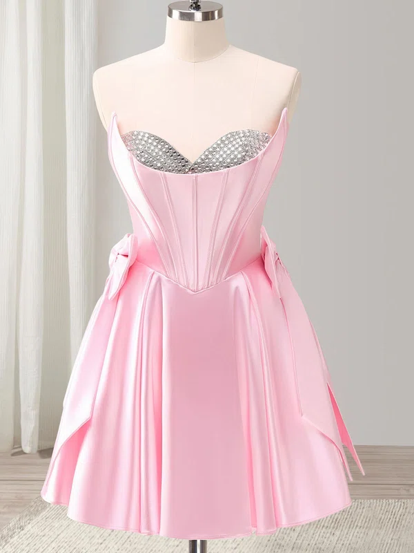Pink Sweetheart Satin Bow Homecoming Dresses #Milly02054325