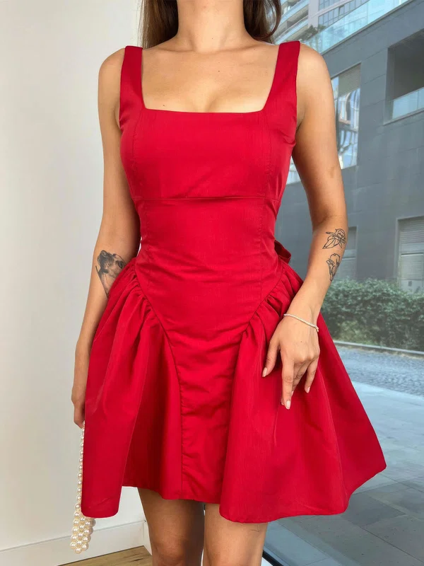 Elegant Red Satin Skater Bow Homecoming Dresses #Milly02054375