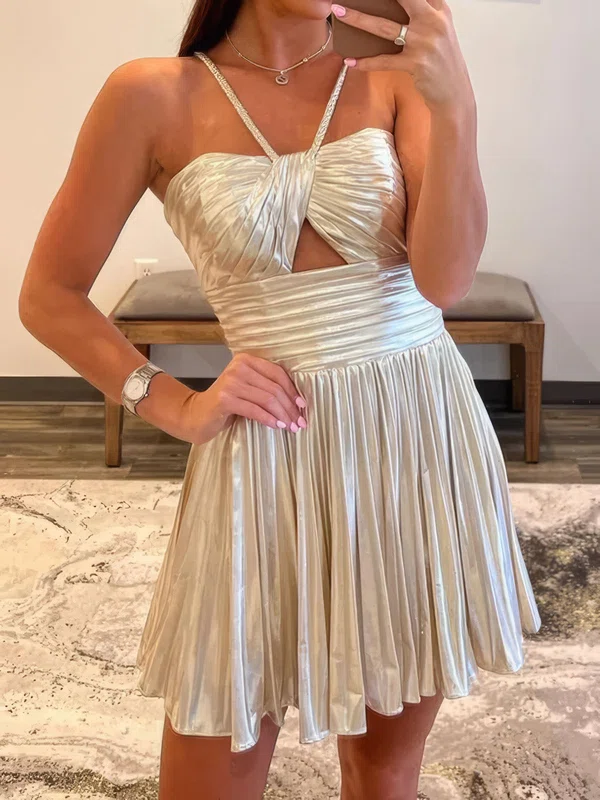 Cut Out A-line Halter Pleated Homecoming Dresses #Milly02054395