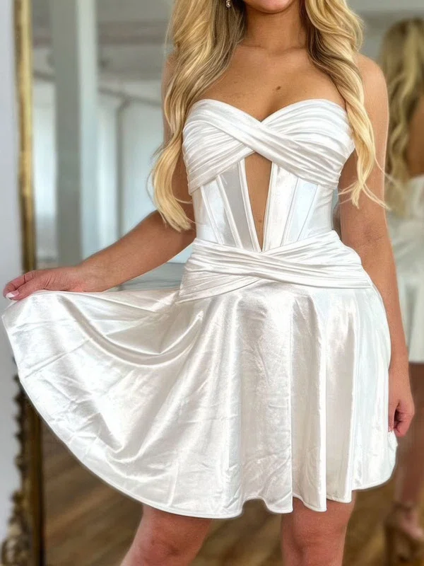 Corset White Skater Satin Ruched Cut Out Homecoming Dresses #Milly02054404