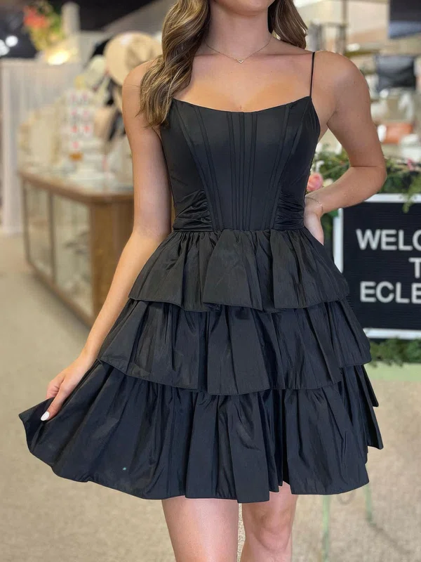 Elegant Black Skater Taffeta Tiered Homecoming Dresses #Milly02054407