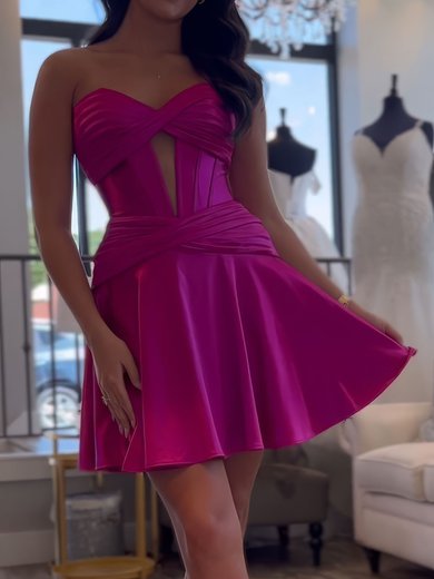 Corset Fuchsia Skater Satin Cut Out Sweetheart Homecoming Dresses #Milly02054556