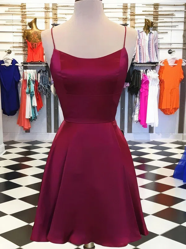 Elegant Burgundy Skater Satin Square Neck Homecoming Dresses #Milly02054561