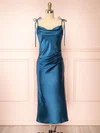 Simple Draped Collar Satin Ruched Knee-Length Homecoming Dresses #Milly02054565
