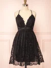 Petite Black Skater Lace V-neck Homecoming Dresses #Milly02054567