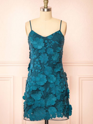 Unique Ink Blue Fitted Lace Embroidered Homecoming Dresses #Milly02054572