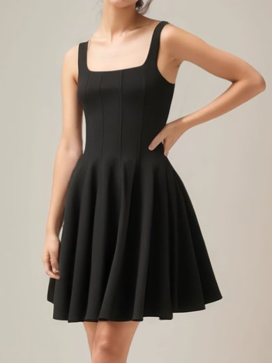 Elegant Black Stretch Crepe Skater Square Neck Homecoming Dresses #Milly02054468