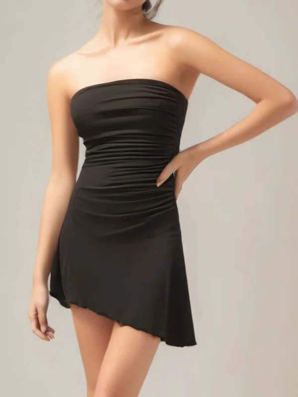 Black Straight Jersey Asymmetrical Homecoming Dresses #Milly02054492