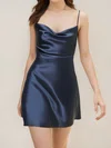 Dark Navy Draped Collar Satin Homecoming Dresses #Milly02054502