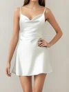White Draped Collar Satin Homecoming Dresses #Milly02054504