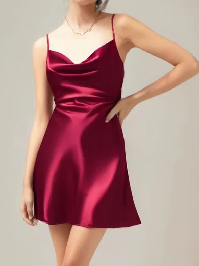 Burgundy Draped Collar Satin Homecoming Dresses #Milly02054505