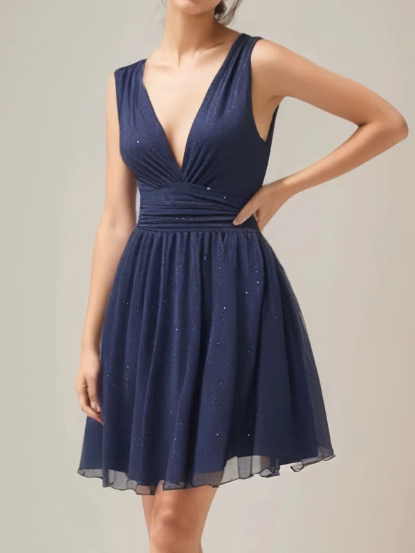 Dark Navy V-neck Glitter Homecoming Dresses #Milly02054538