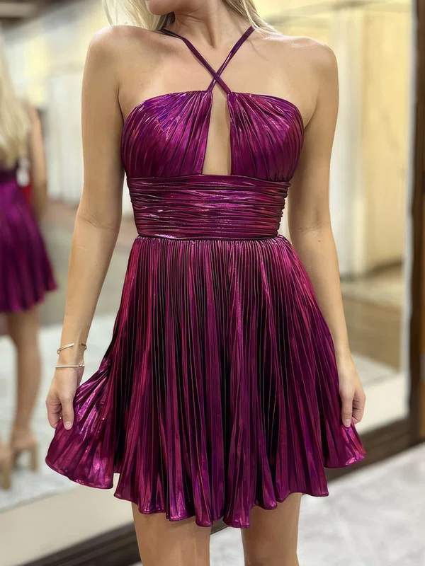 Unique Grape Skater Metallic Pleated Cut Out Homecoming Dresses #Milly02054582