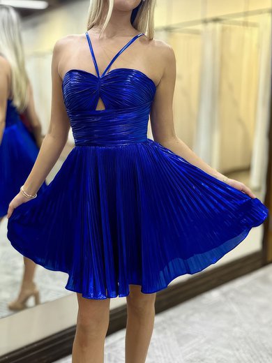 Unique Royal Blue Skater Metallic Pleated Homecoming Dresses #Milly02054586