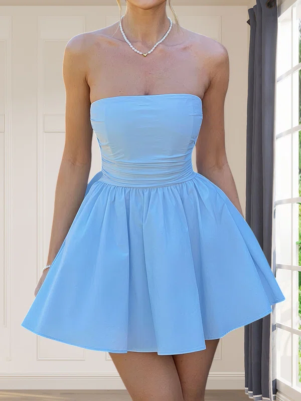 Strapless Satin Skater Homecoming Dresses With Bow #Milly02054590