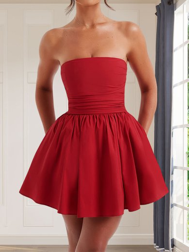 Puffy Red Skater Satin Straight Bow Homecoming Dresses #Milly02054591