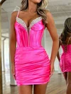 Corset Tight Satin Beaded Ruched Homecoming Dresses #Milly02054608