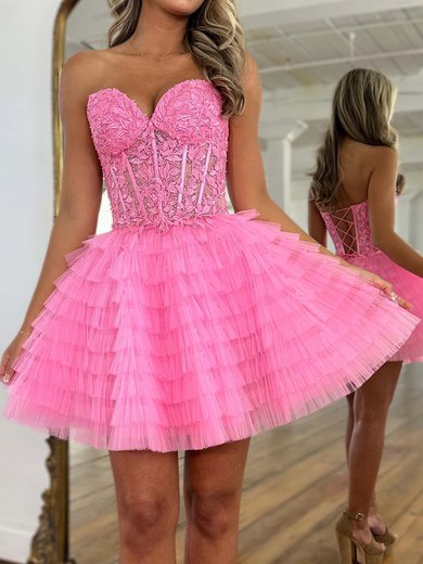 Corset Skater Tulle Appliques Tiered Homecoming Dresses #Milly02054610