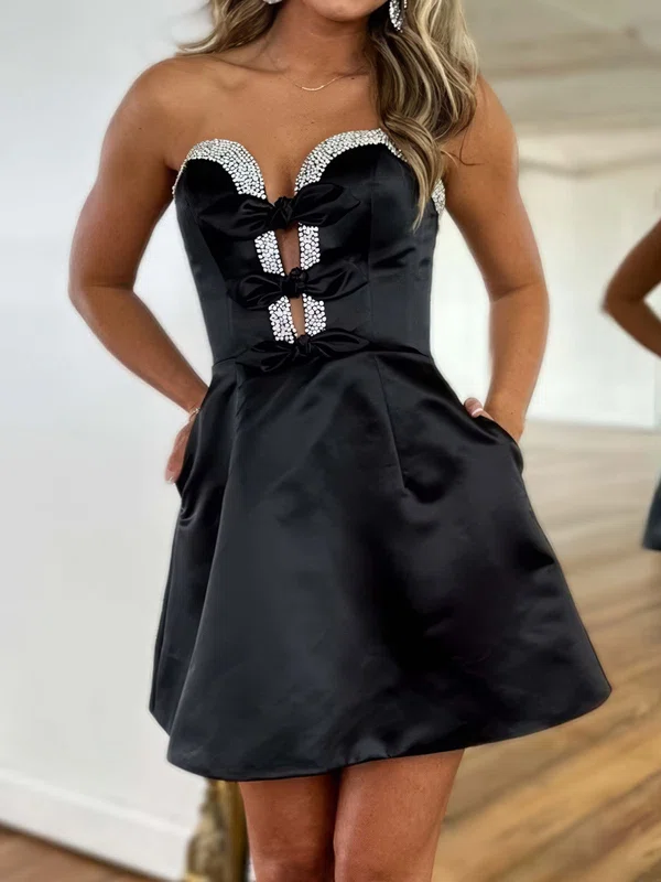 Unique Black Skater Satin Beaded Cut Out Bow Homecoming Dresses #Milly02054611