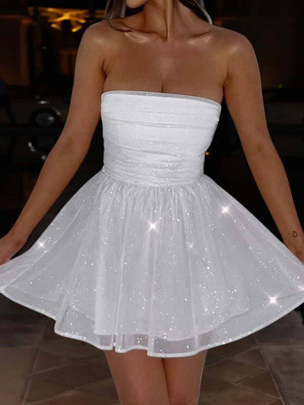 Glitter Skater Straight Bow Ruched Homecoming Dresses #Milly02054625