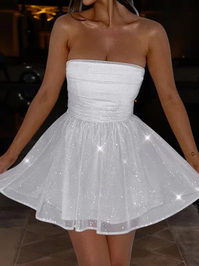 Glitter Skater Straight Bow Ruched Homecoming Dresses #Milly02054625
