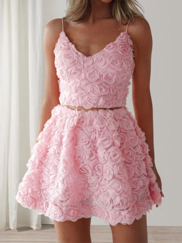 Cute Skater V-neck Floral Homecoming Dresses #Milly02054668