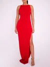 Red Scoop Neck Jersey Split Formal Dress PT02026053