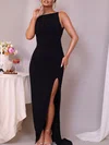 Black Scoop Neck Jersey Split Formal Dress PT02026054